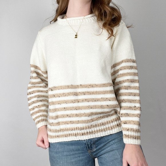 Handmade Parisian Vintage Knit Sweater Oversized Hand Knit Preppy Chunky Coastal - Picture 2 of 8